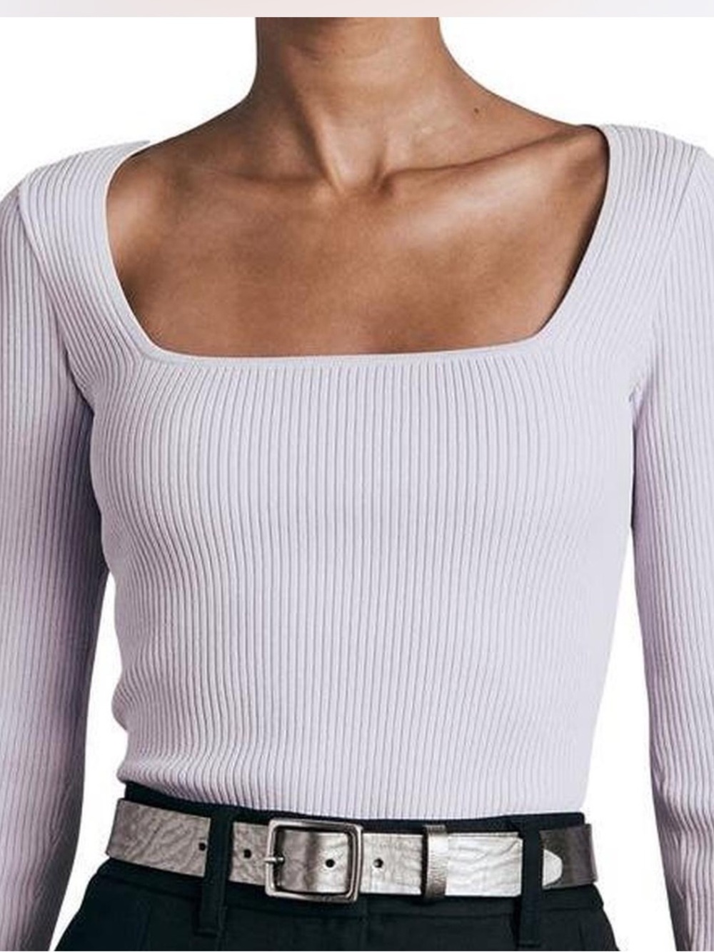 Rag & Bone Asher Minimalist Cream Ribbed Square Neck Top size Large